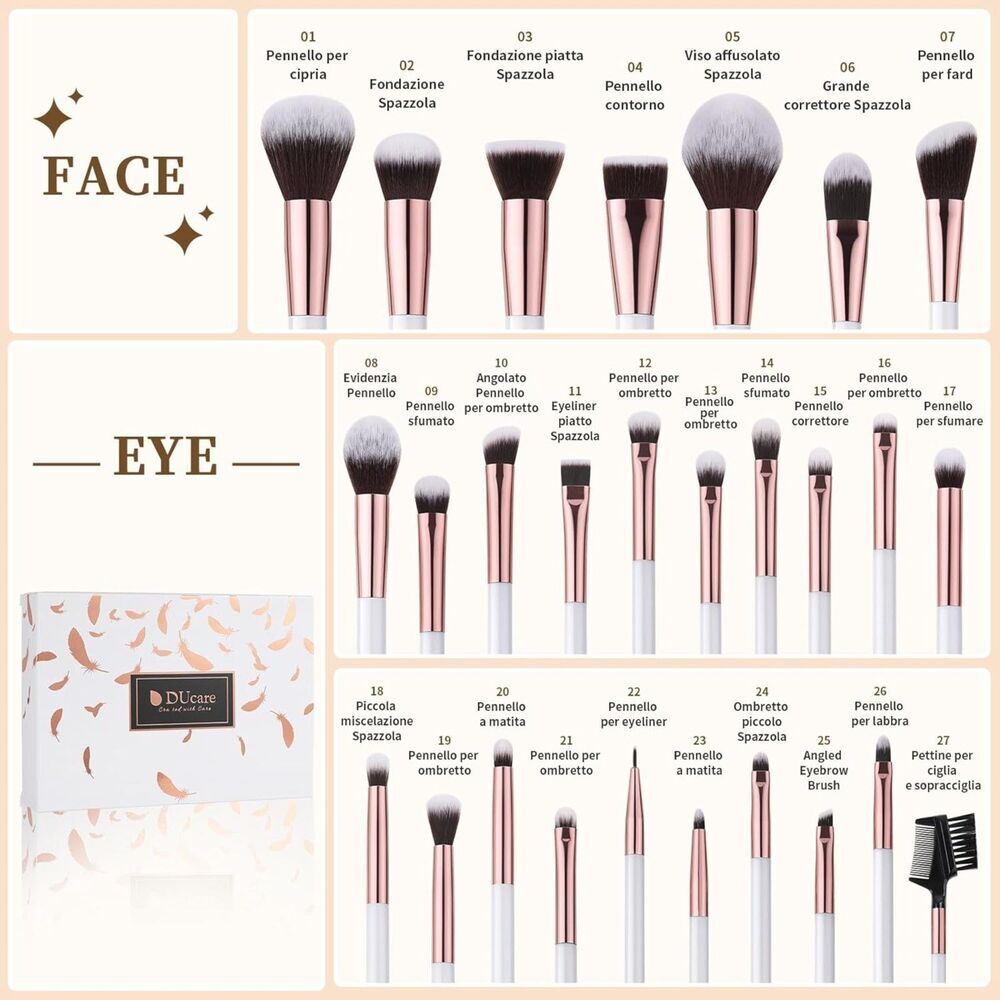 Ducare 27Pcs White Professional Brushes Premium Synthetic Makeup Brushes Kit